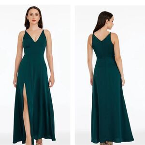 NWT Dress the Population Parker Gown in pine womens size xxs with side slit‎